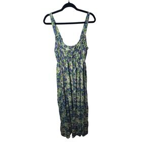Natural Life Elizabeth Maxi Dress Floral Sleeveless Adjustable Casual Blue Green